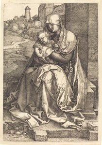 Jomfruen og barnet sidder ved muren af Albrecht Dürer