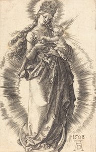 Jomfruen og barnet på en halvmåne med en stjernekrone, 1508. af Albrecht Dürer