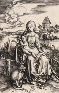 Jomfruen og barnet med aben, ca. 1498. af Albrecht Dürer