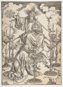 Visionen om de syv lysestager, fra Apokalypsen, tysk udgave 1498, ca. 1498. af Albrecht Dürer