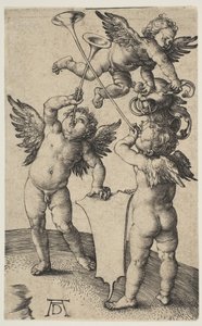 Tre Putti med trompeter, ca. 1500. af Albrecht Dürer