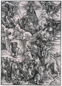 Dyret med lammehornene, figur XI, blad 13 i serien »Apokalypsen« af Albrecht Dürer