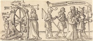 Tid og en ræv, der drejer lykkehjulet med folk i alle rækker til højre af Albrecht Dürer