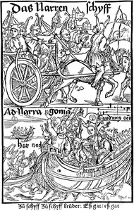 Titelside på en udgave af Fools Ship, af Sebastian Brant, 1494. af Albrecht Dürer