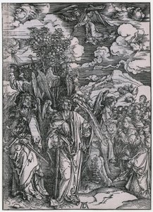 Fire engle, der holder vindene tilbage / De udvalgtes besegling, figur V, blad 7 i serien »Apokalypsen« af Albrecht Dürer