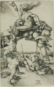 Heks rider baglæns på en ged af Albrecht Dürer