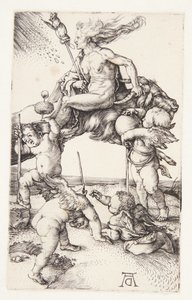 Heks rider baglæns på en ged af Albrecht Dürer