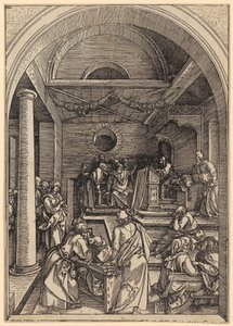 Den tolvårige Jesus i templet, blad 16 i serien »Marias liv« af Albrecht Dürer