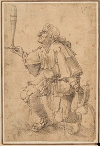 En grotesk mand knæler og holder et højt ølglas i bunden af Albrecht Dürer