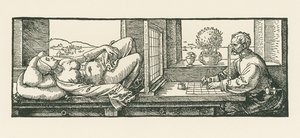 En mand tegner en liggende kvinde af Albrecht Dürer or Duerer
