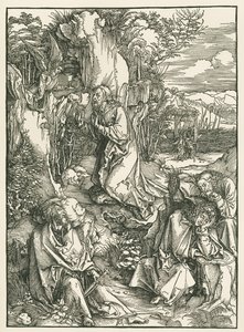 Agony in the Garden - Kristus på Oliebjerget, ca. 1496-97 (træsnit) af Albrecht Dürer or Duerer