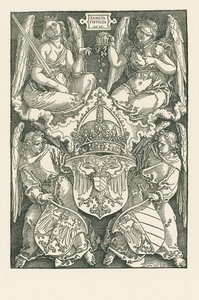 Allegori med rigsvåbnet og byen Nürnbergs våbenskjold af Albrecht Dürer or Duerer
