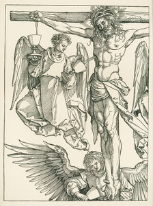 Kristus på korset med tre engle, ca. 1513-13 (træsnit) af Albrecht Dürer or Duerer