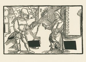 Demea og Micio, ca. 1492-93 (træsnit) af Albrecht Dürer or Duerer