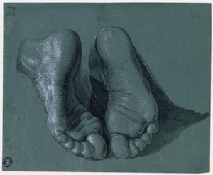 Etude de pieds - Study of Two Feet - Tegning af Albrecht Durer (1471-1528), Akvarel, hvid farve, sort kridt på papir, c1508 (17,6x21,6cm) - Museum Boijmans Van Beuningen, Rotterdam af Albrecht Dürer