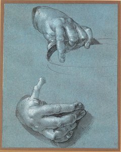 Hænder - To studier (kridttegning på blåt papir) af Albrecht Dürer or Duerer