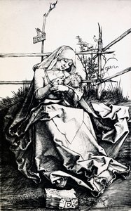 Madonna og barn i et hegn (gravering på kobber) af Albrecht Dürer
