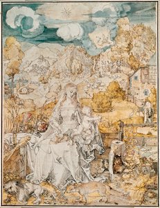 Madonna med et væld af dyr (akvarel, pen og pensel på papir) af Albrecht Dürer or Duerer