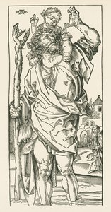 Sankt Kristoffer. Nürnberg, ca. 1500-05 (træsnit) af Albrecht Dürer or Duerer
