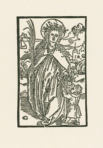 Sankt Dorothea. Illustration til Hortulus Anime. Trykt af Michael Furter, Basel af Albrecht Dürer or Duerer