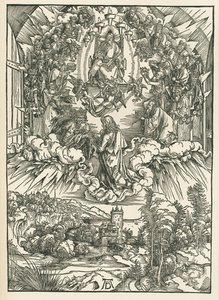 Johannes foran Gud og de fireogtyve ældste i himlen. Johannes