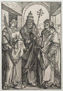 De hellige Stephen, Sixtus og Lawrence, ca. 1504-05 (træsnit) af Albrecht Dürer or Duerer