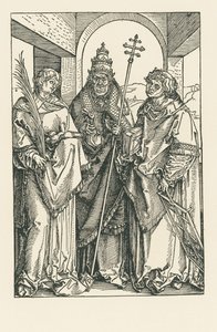 Sankt Stefan, Sankt Sixtus og Sankt Laurentius, ca. 1504-05 (træsnit) af Albrecht Dürer or Duerer