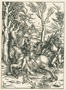 Ridderen og landsknægten, ca. 1496 (træsnit) af Albrecht Dürer or Duerer