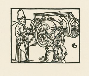 Præsten har en sæk på en vogn, og der bliver lagt havre i den, ca. 1489-90 (træsnit) af Albrecht Dürer or Duerer