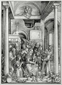 Jomfruen og barnet med hellige (træsnit) af Albrecht Dürer