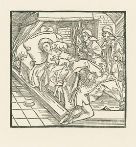 Den adelige hofdame, der fodrede sine hunde så godt, men lod de fattige sulte, bliver efter sin død slikket af hundene, indtil hun bliver sort som kul. af Albrecht Dürer or Duerer