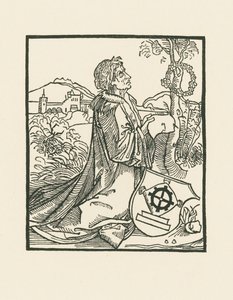 Digteren Sebastian Brant knæler af Albrecht Dürer or Duerer