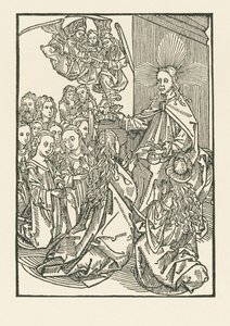 Belønningen af de udvalgte, repræsenteret ved kroningen af Maria omgivet af helgenerne af Albrecht Dürer or Duerer