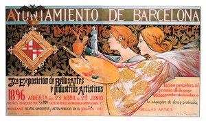 Plakat for den tredje "Exposition of Fine Arts and artistic industries" i Barcelona i 1896 - Litografi af Alexandre de Riquer i Ynglada (1856-1920)