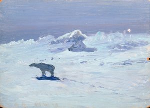 En isbjørn på jagt i måneskin nat, 1899 af Aleksandr Alekseevich Borisov