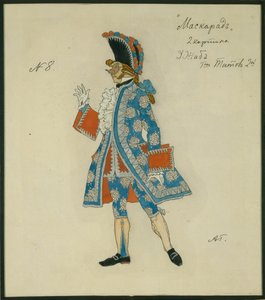 Kostumedesign til skuespillet Maskeraden af M. Lermontov, 1917 af Aleksandr Jakovlevic Golovin
