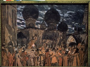 Scene til operaen The Pskov Maiden af ​​Nicholas Rimsky-Korsakov (1844-1908) (Scenedesign til operaen The Pskov Maiden af ​​N. Rimsky-Korsakov). Værker af Alexander Yakovlevich Golovin (Al af Aleksandr Jakovlevic Golovin