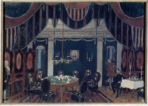 Decor preparatoire pour la piece de theater ""La mascarade"" af Mikhail Lermontov (1814-1841) (Scenedesign til teaterstykket Maskeraden af Mikhail Lermontov) - Peinture af Alexander Yakovlevich Golovin (Alexandre Golovine) (1863-1930), tempera sur af Aleksandr Jakovlevic Golovin