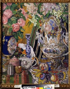 ""Stilleben med blomster og porcelæn"" Maleri af Alexander Yakovlevich Golovin (Alexander Golovin) (1863-1930) 1915 State Tretyakov Gallery, Moskva af Aleksandr Jakovlevic Golovin