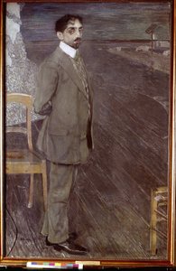 Portræt af digteren Mikhail Kuzmin (1875-1936) (Portræt af digteren M. Kuzmin). Værk af Alexander Yakovlevich Golovin (1863-1930), tempera og pastel på lærred af Aleksandr Jakovlevic Golovin