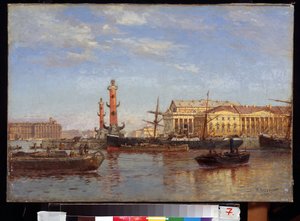 Udsigt over Sankt Petersborg fra Neva. (Udsigt over Sankt Petersborg fra Neva). Maleri af Alexander Karlovich Beggrov (1841-1914). Olie på lærred, 46 x 65 cm