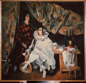 Cyrano-jongleringsbrødrene. (i Pjerrot og Harlekin-dragt). Maleri af Alexander Vasilyevich Shevchenko (Alexander Shevchenko) (1883-1948), olie på lærred