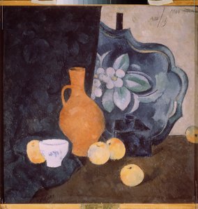 Stilleben med en gul kande og en hvid skål - Værk af Alexander Vasilyevich Shevchenko (Alexandre Chevtchenko) (1883-1948), olie på pap - russisk kunst