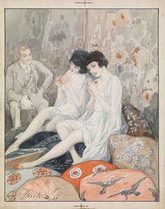 ""Woman in a boudoir"" (Lady in Her Boudoir) Akvarel af Alexander Apsit (1880-1944)