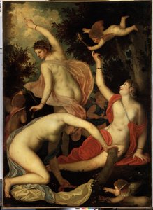 Graces og Amor (Graces og Amor). Maleri af Alessandro Varotari kendt som Il Padovanino (1588-1649). Venetiansk kunst, Manierisme. Olie på lærred. Eremitagemuseet, Sankt Petersborg