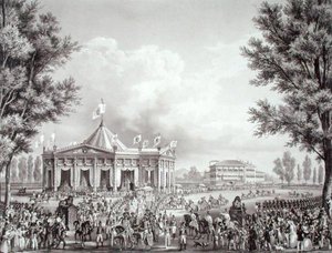 Procession forbi pavillonen, der blev opført i forbindelse med Ferdinand I
