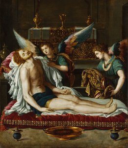 Le Corps du Christ oint par deux anges - Kristi legeme salvet af to engle - Allori, Alessandro (1535-1607) - ca 1593 - Olie på kobber - 45x39 - Szepmuveszeti Muzeum, Budapest af Alessandro Allori