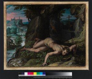 Sankt Benedikts fristelse, ca. 1587 af Alessandro Allori