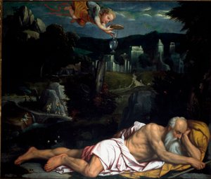 Elie sover Maleri af Alessandro Bonvicino dit il Moretto (1498-1554) Old Cathedral, Brescia