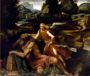 Elias, der sover, rettes op af en engel Maleri af Alessandro Bonvicino dit il Moretto (1498-1554) Brescia fra det 16. århundrede, San Giovanni Evangelista-kirken